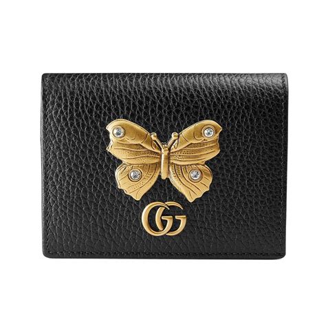 Gucci Ladies Leather Card Case Wallet With Butterfly